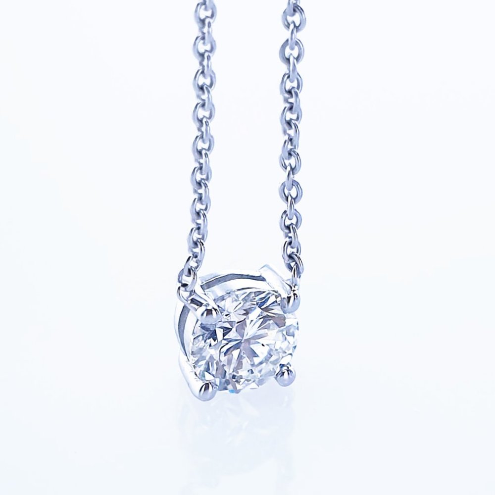 Diamond Floating Pendant Lab-Created Round 14K White Gold F SI1 0.70 Carat IGI